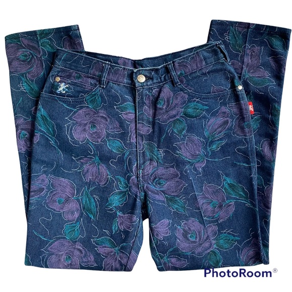 Braxton Denim - Braxton High Waisted Mom Floral Denim Jeans Tagged 14 ((28 x 29)  EUC Vintage